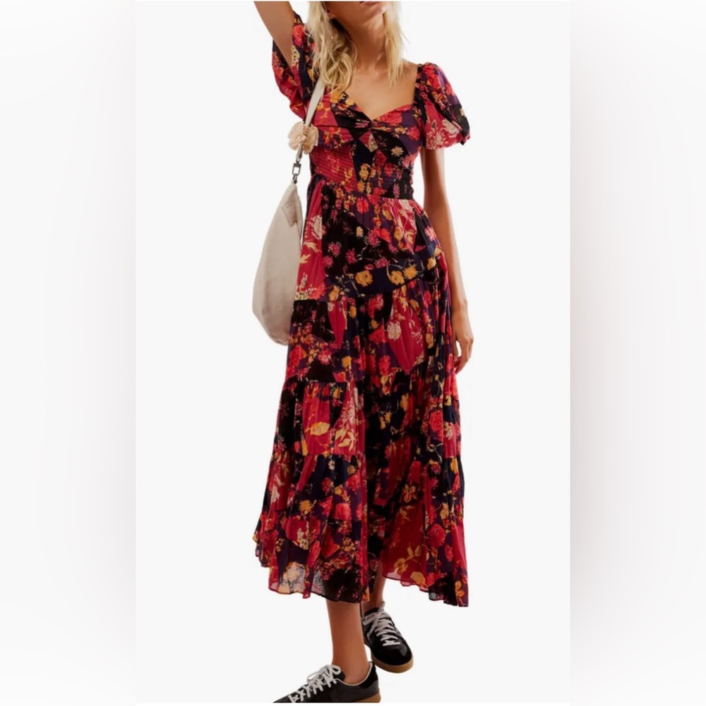 NWT Free People Sundrenched Short-Sleeve Maxi Dress
